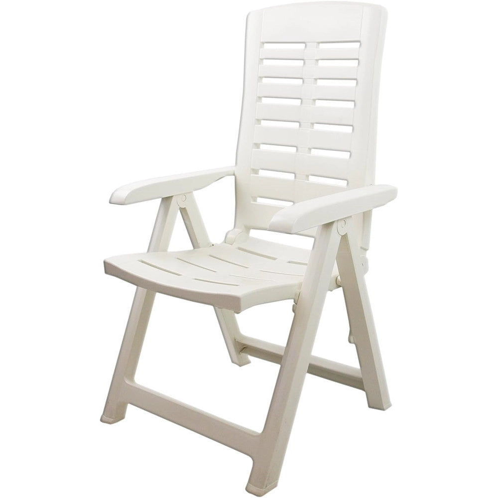 Trade Shop - Poltrona Pieghevole Da Giardino Con Schenale Regolabile Comodi Braccioli Bianca 008939 -