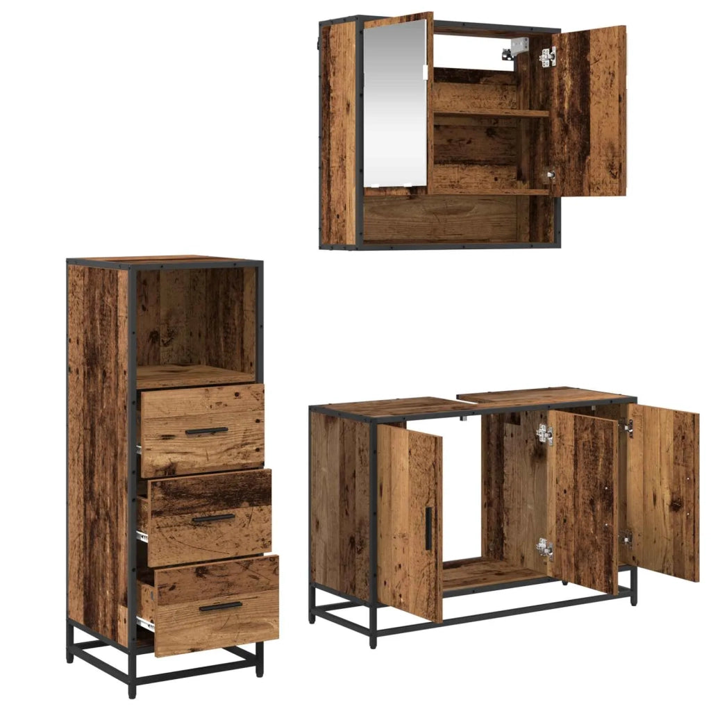 Set di mobili per il bagno con cassetto 3 pcs Legno vecchio 3402408