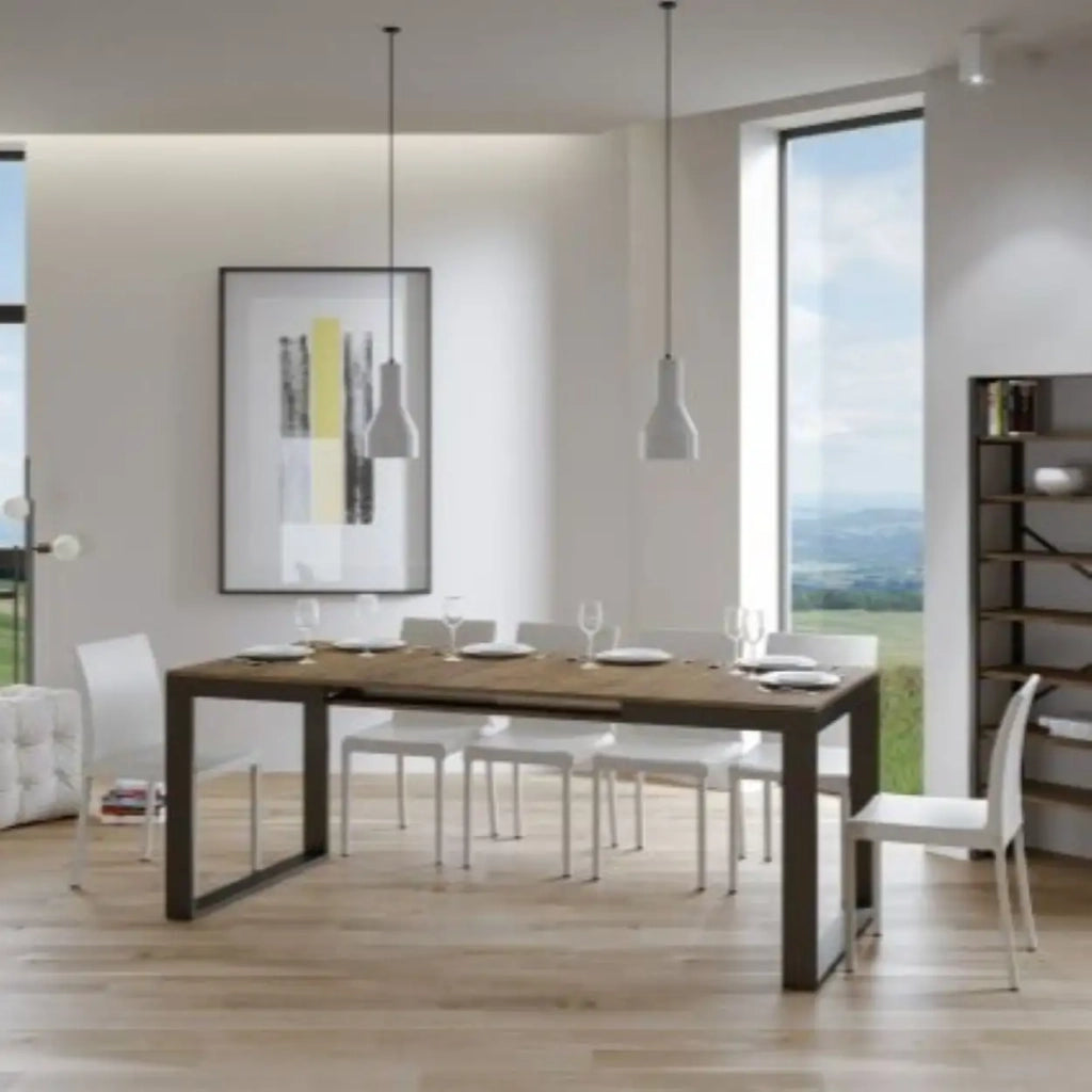 Tavolo allungabile 160/420x90 cm Tecno Evolution colore noce telaio e gambe antracite