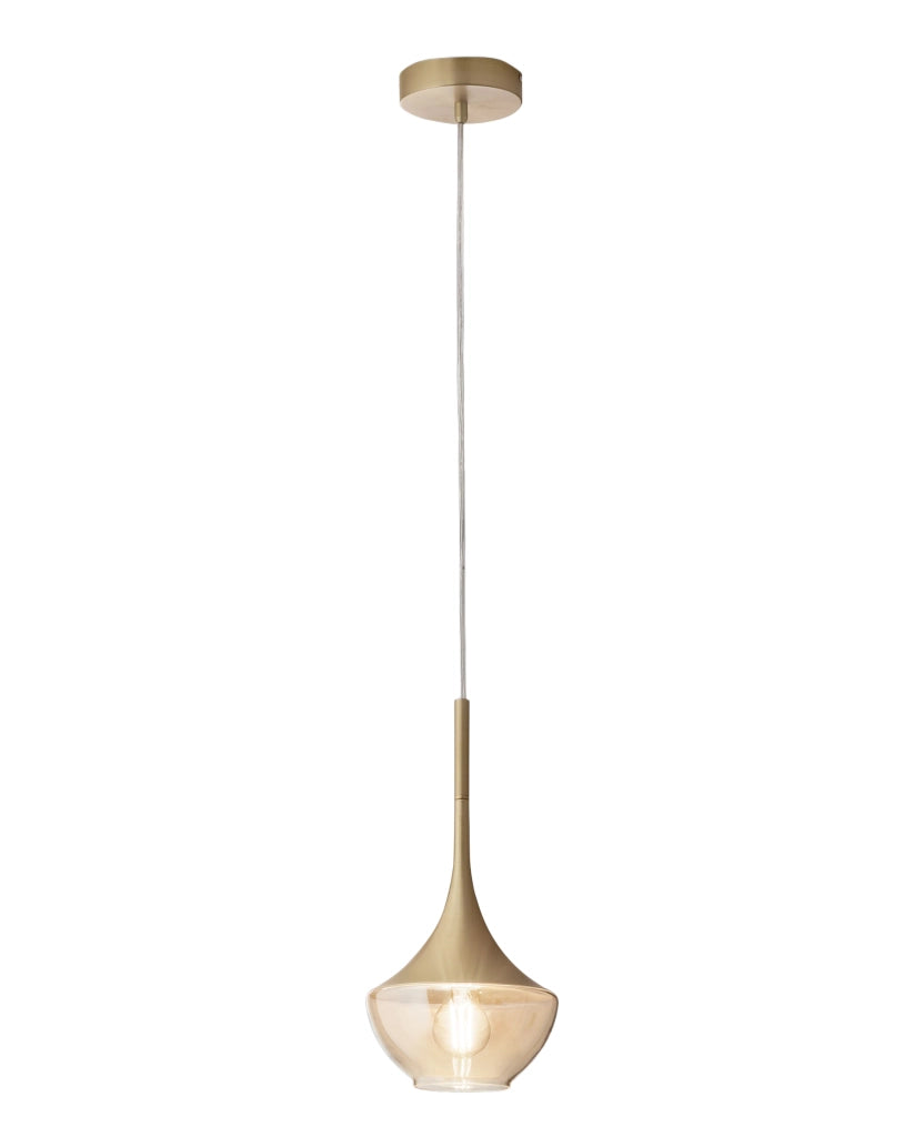 Lampada a Sospensione Apollo in Metallo e Vetro Soffiato Ottone - Design Moderno E27, Struttura Regolabile 2000mm, Ideale per Illuminazione Interni