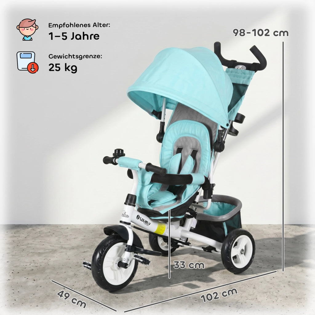 Triciclo per Bambini ¨C zephmum ¨C Verde, Metallo, con Cestino e Portabicchieri