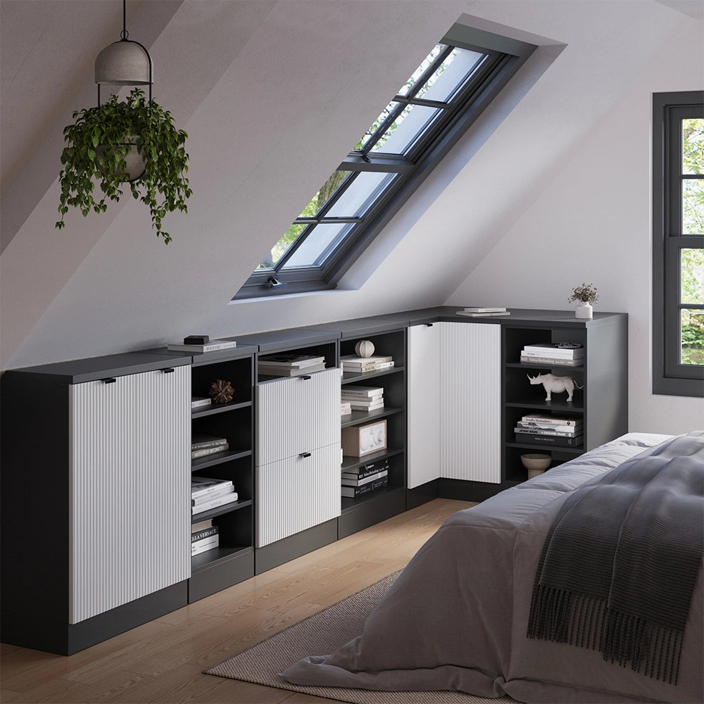 Mobile cucina angolare per sottotetto R-Line Ondulazione bianca/Antracite 75.6 cm con 1 porta, carcassa dell’armadio profondità 60 cm Vicco