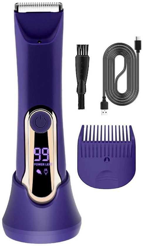 Trimmer per linea di vita per donne - Trimmer per pelle intima per donne - Rasatrice elettrica per donne - Per ascelle, gambe, braccia, peli corporei e zone intime - Illuminazione LED, lama ceramica - IPX7 - Ricaricabile - Schermo LCD