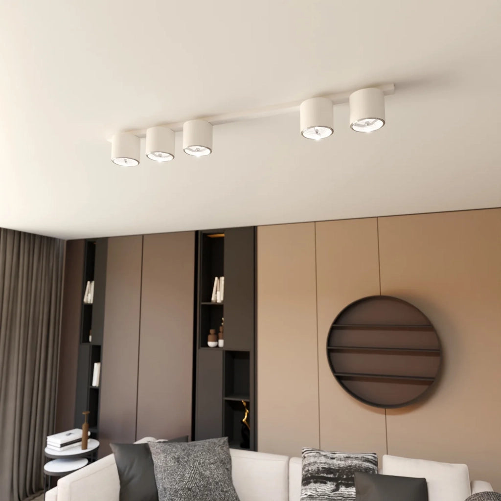 Plafoniera Moderna 5 Luci Faretti Ptah In Acciaio Bianco