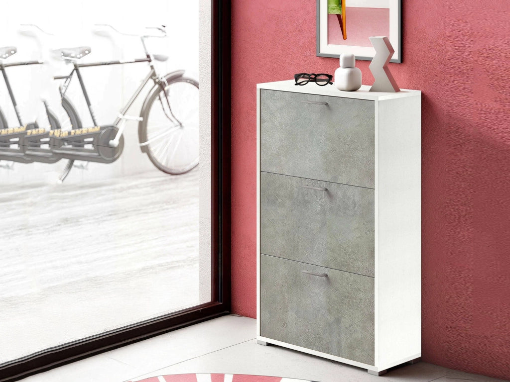 Mobile Portascarpe Axinite, Scarpiera 18 Paia Made in Italy, 67x28x112h cm Bianco