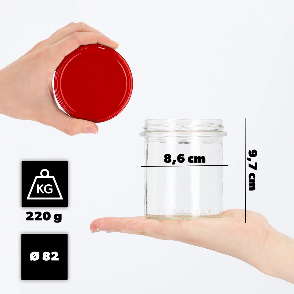 Barattoli di vetro KADAX Avila 350 ml 50 pezzi 82 mm + coperchi rossi