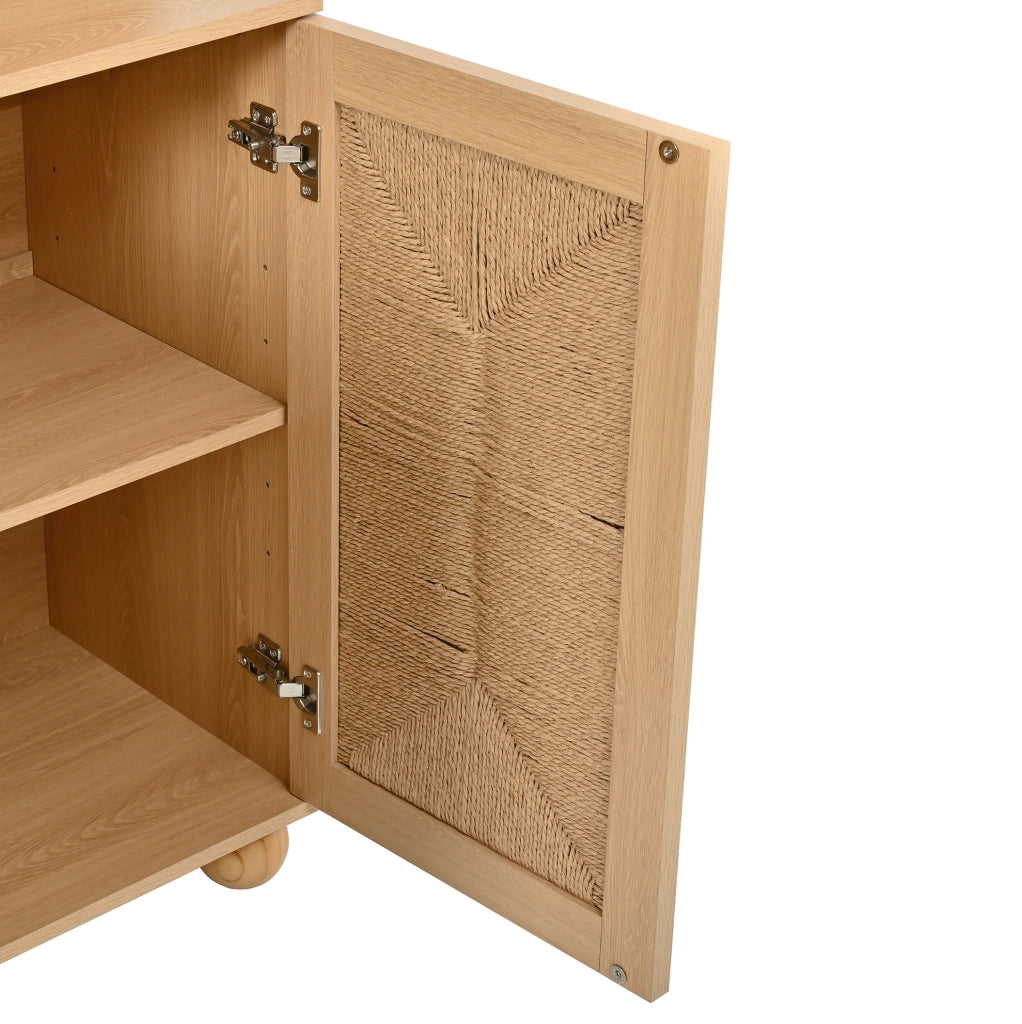 Credenza alta con vani aperti e porte intrecciate; 80x40x180 cm; MDF e truciolare; naturale