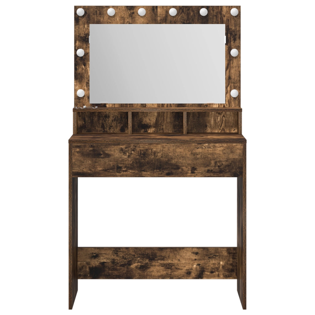 Tavolo da Trucco con Luci LED Rovere Affumicato 79x41x135 cm