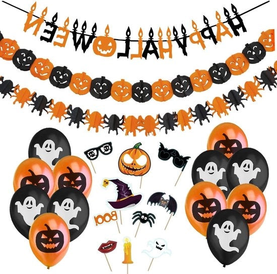 Decorazione di Halloween - Set di Decorazione Interna di Halloween - Galleria di Halloween Grottesca con Zucche e Ragni Cintura di Drappeggio Grottesco Accessori Fotografici per Halloween con Spiriti e Gelsomini.