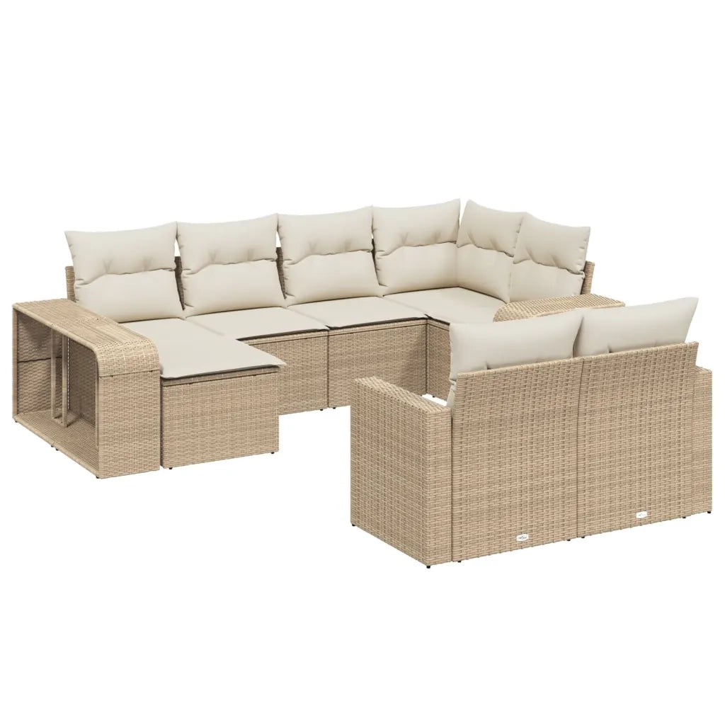 Set Divano da Giardino 10 pz con Cuscini Beige in Polyrattan 3261288