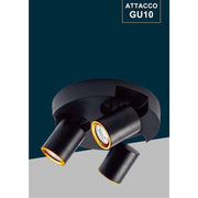 Trade Shop - Plafoniera 3 Diffusori Orientabile Soffitto Parete Tonda Gu10 Bianco Nero Th8804 - Nero
