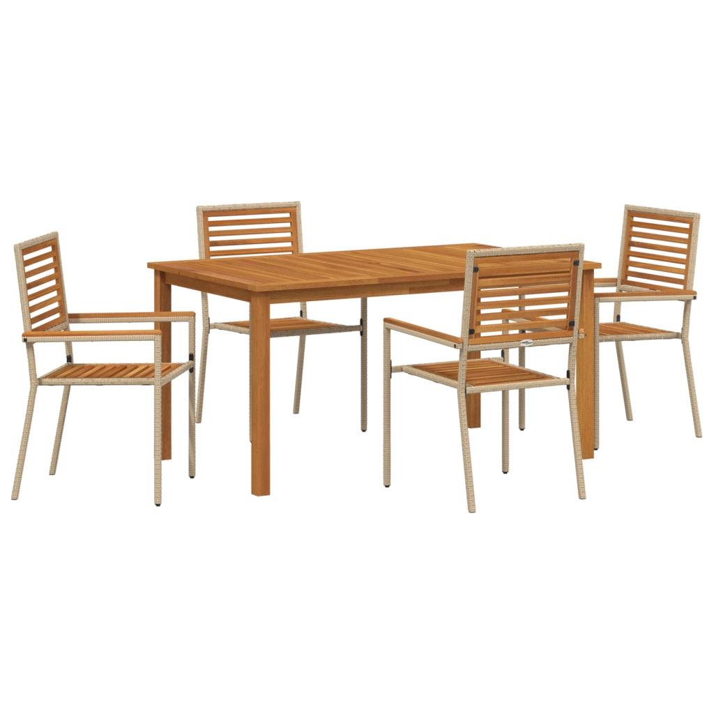 Set da Pranzo Giardino  5 Pezzi Beige Polyrattan Acacia