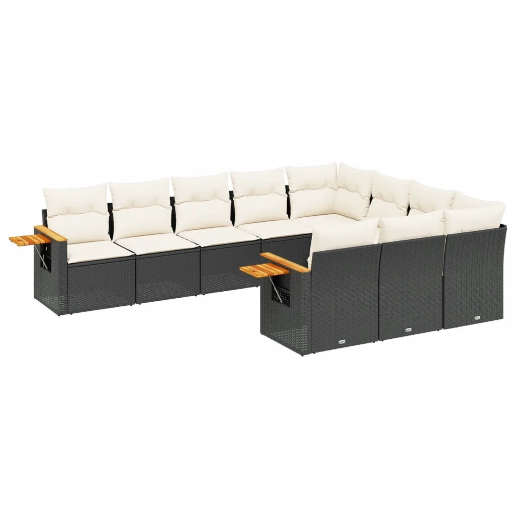 Set Divani da Giardino 10pz con Cuscini in Polyrattan Nero 3259578