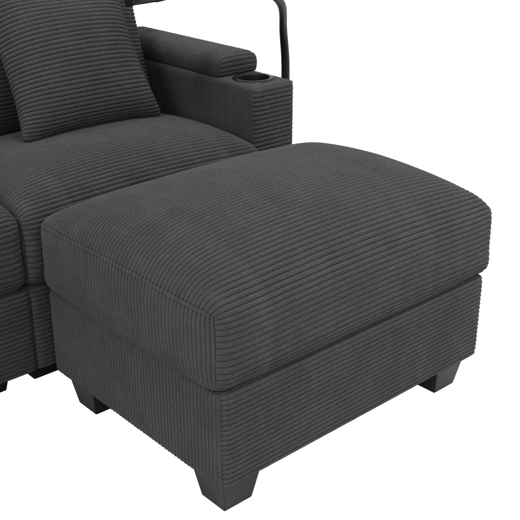 Divano modulare angolare con funzione letto; USB e porta telefono; in velluto grigio