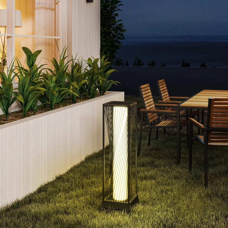 Lampada da terra solare in rattan con sensore di luce, 25 LED in stile boho, resistente agli schizzi IP44, colore nero+grigio