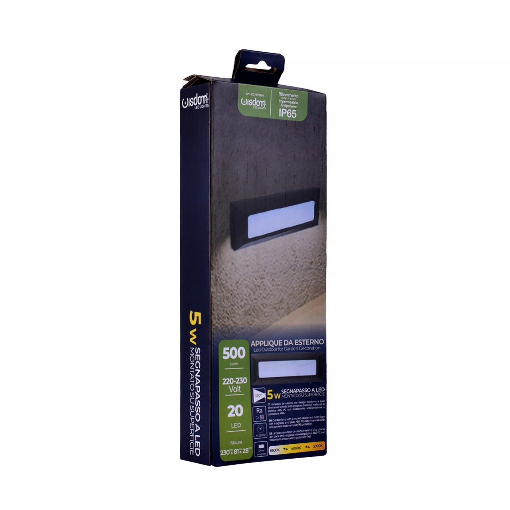 SEGNAPASSO LED A PARETE 5W NERO CON CCT SWITCH 3 TEMPERATURE COLORE IP65 - EFFICIENZA ENERGETICA E DESIGN MODERNO PER INTERNI ED ESTERNI