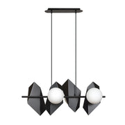 Lampadario 4 Luci Moderno Parvati In Acciaio Nero E Sfere Vetro Opalino