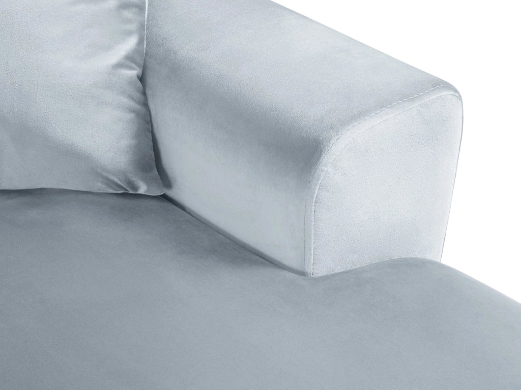 Cosmopolitan Design - Divano panoramico convertibile sinistro con contenitore "Kyoto" 7 posti in velluto azzurro 