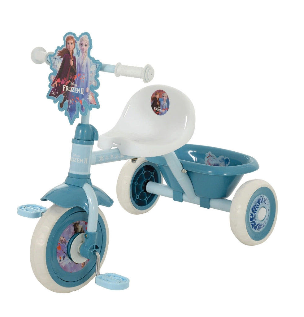 Triciclo a Pedali Primi Passi per Bambini con Maniglione Genitoriale Rimovibile e Vano Contenitore Disney Frozen Azzurro