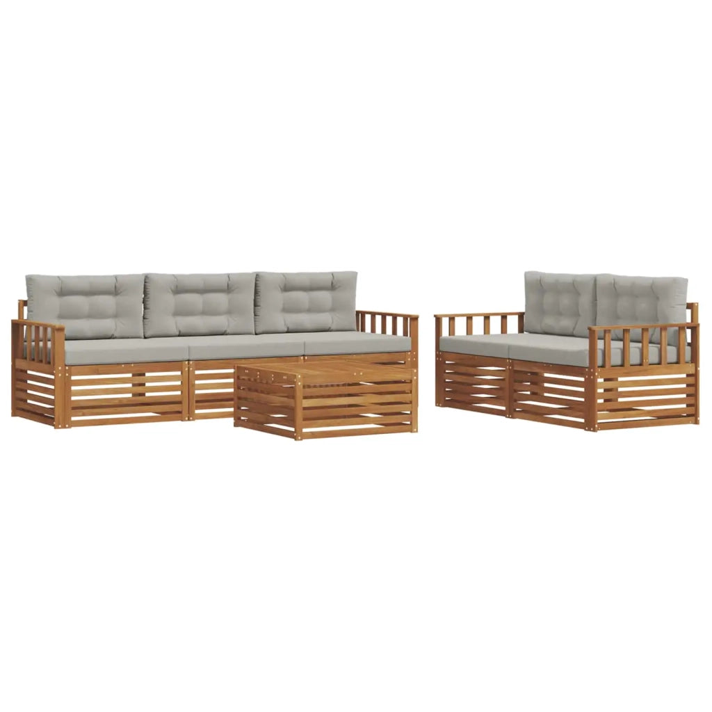 Set di divani da esterno 6 pcs Grigio Naturale e Chiaro