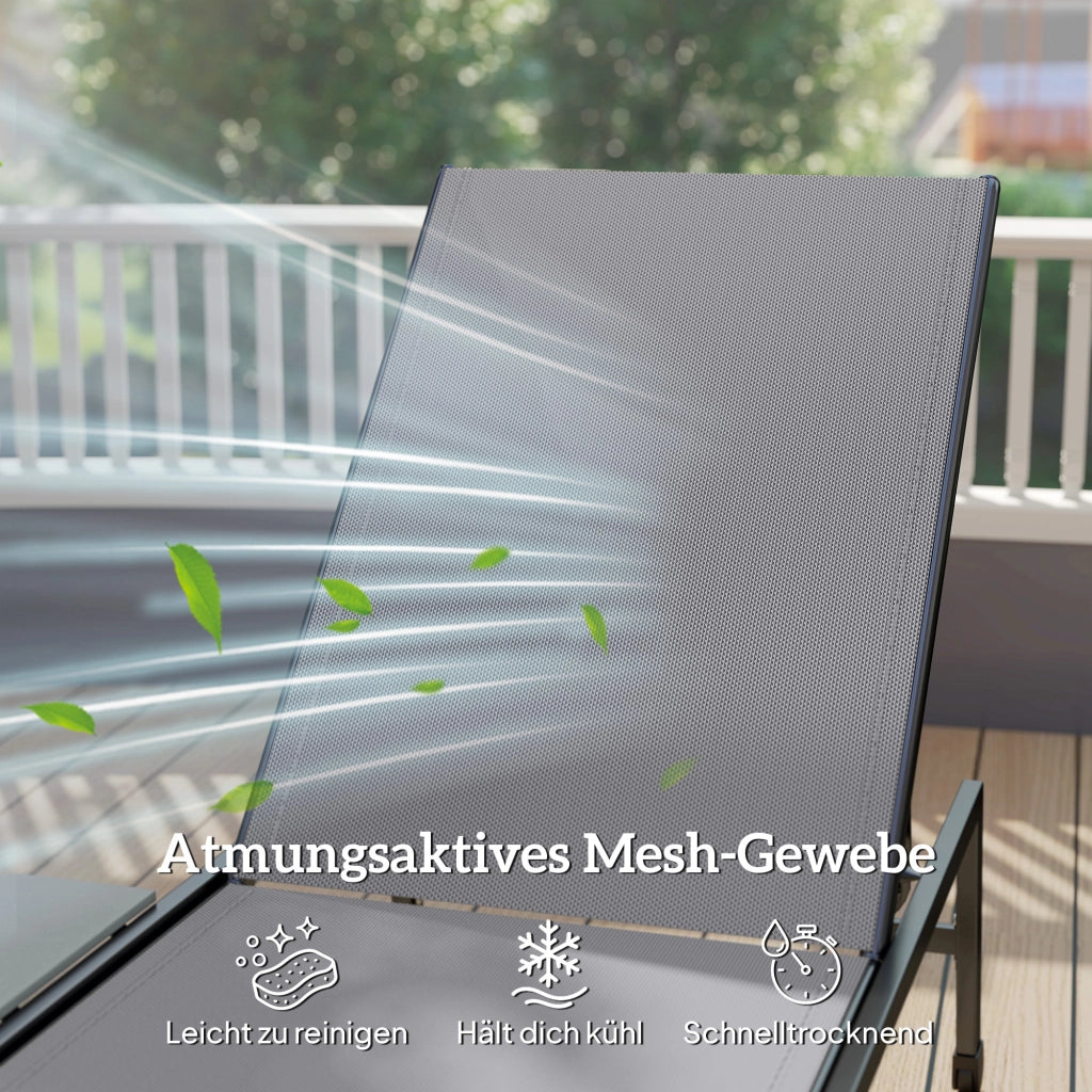 Set 2 Lettini Solarium Giardino con Schienale Regolabile e Tavolino Laterale ¨C zephmum ¨C Grigio