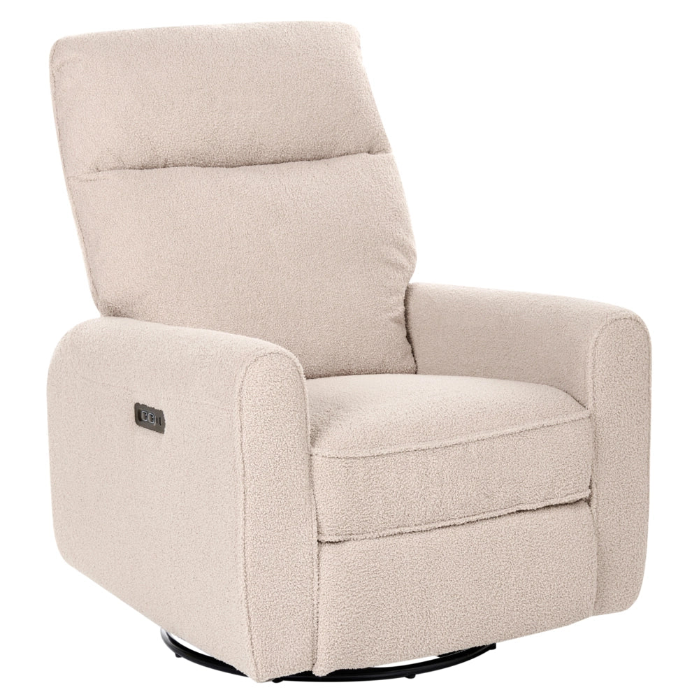 Poltrona reclinabile elettrica beige chiaro in bouclé girevole con porta USB per soggiorno stile rustico