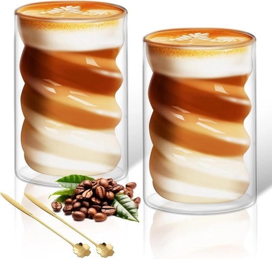 Set di tazze da caffè in vetro doppio strato da 2 - 400 ml tazze per cappuccino con cucchiai e ciotole per latte