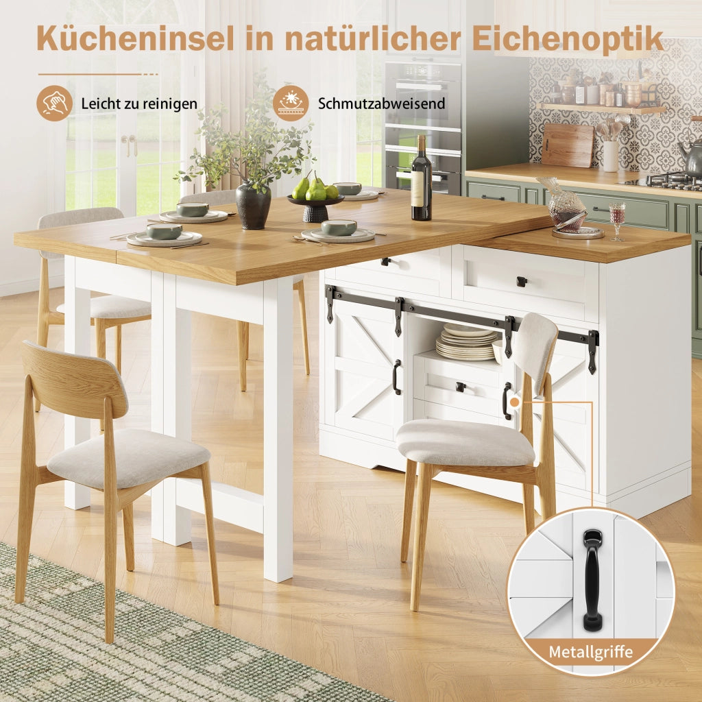 TAVOLO isola cucina 2 in 1 120-197 cm MDF bianco