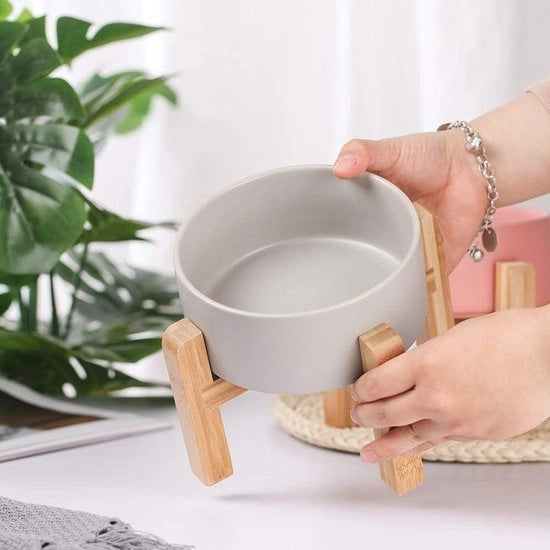 Set di Piatti in Ceramica Elevato per Cani e Gatti con Alimentatore e Vasca per l'Acqua