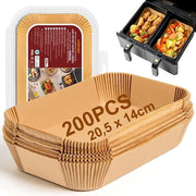 Bakpapier per Airfryer a Doppia Zona, 200 pezzi 20,5 x 14 cm, Liners rettangolari per Airfryer compatibili con Airfryer a doppia camera 7,6 L - 10 L e Airfryer Double Stack XL