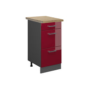 Vicco Mobiletto base per cucina Rosso lucido 40 cm con cassetti, PL Rovere