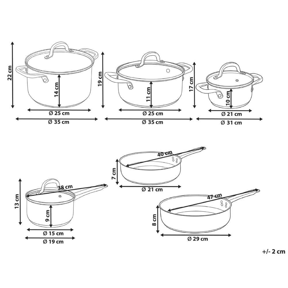 Set di 10 pentole e padelle in acciaio inossidabile argentato 4 pentole con coperchio 2 padelle