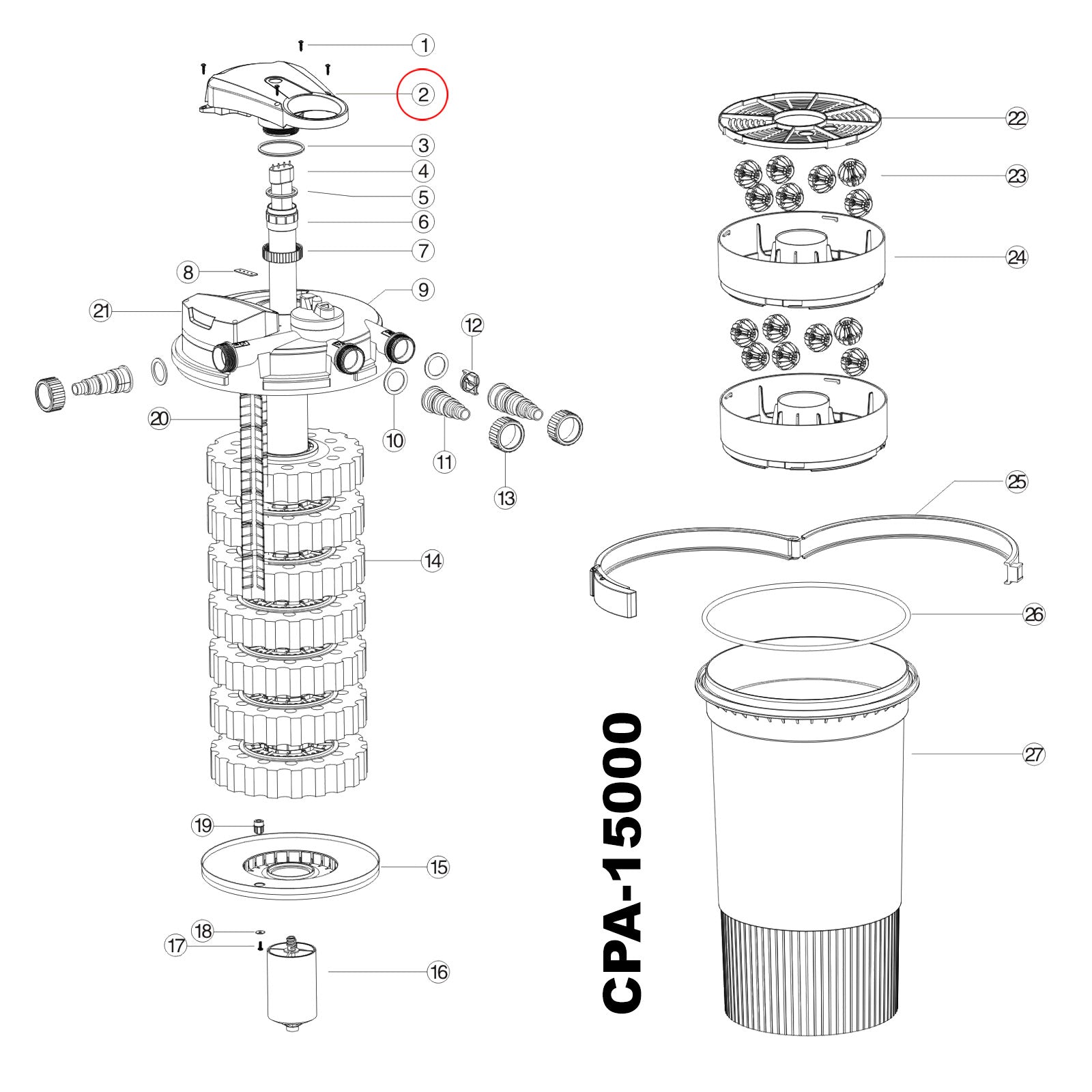 Pezzo di ricambio per filtro a pressione CPA-15000 Unità UVC di collegamento