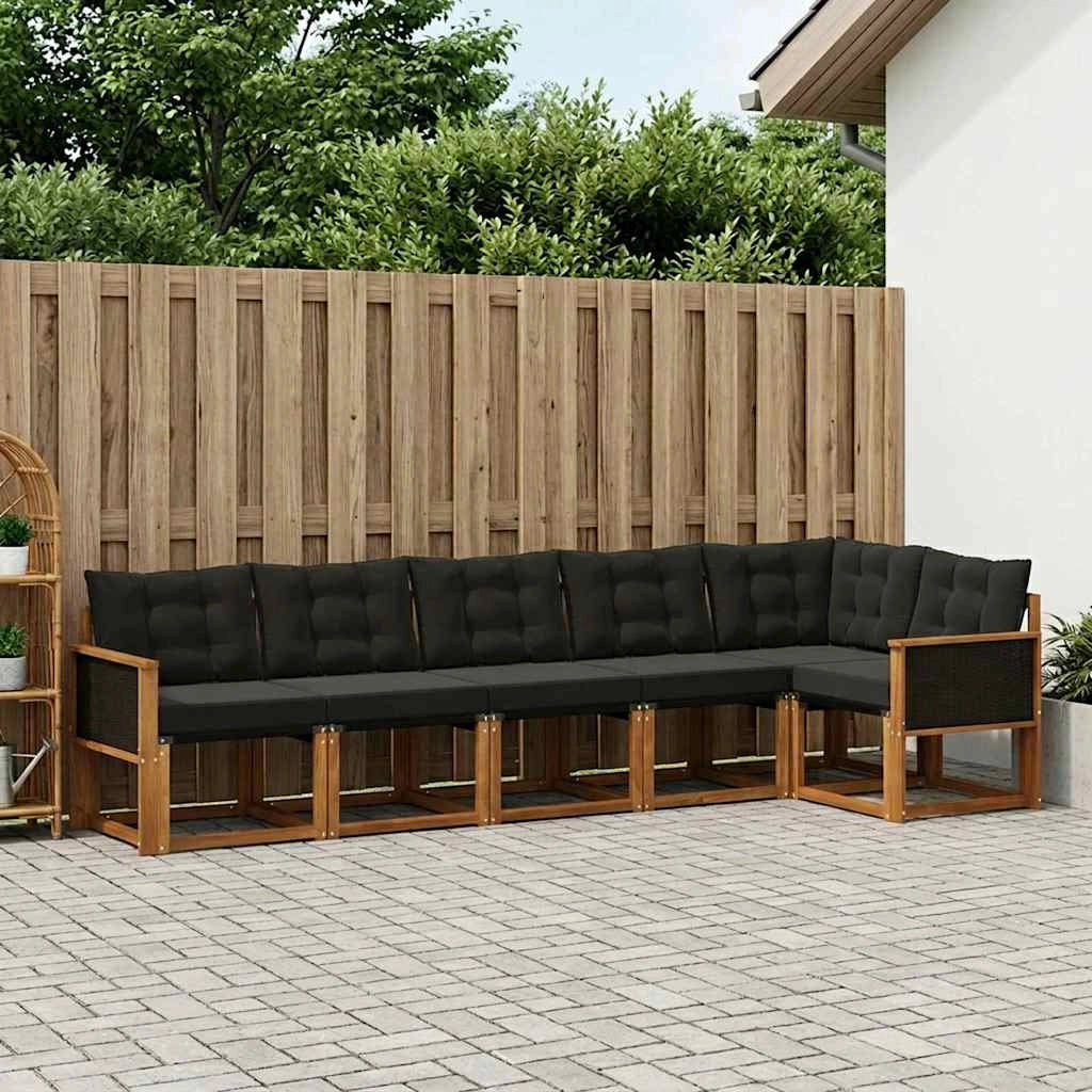 Set di divani da esterno 6 pz Naturale e Nero 3381976