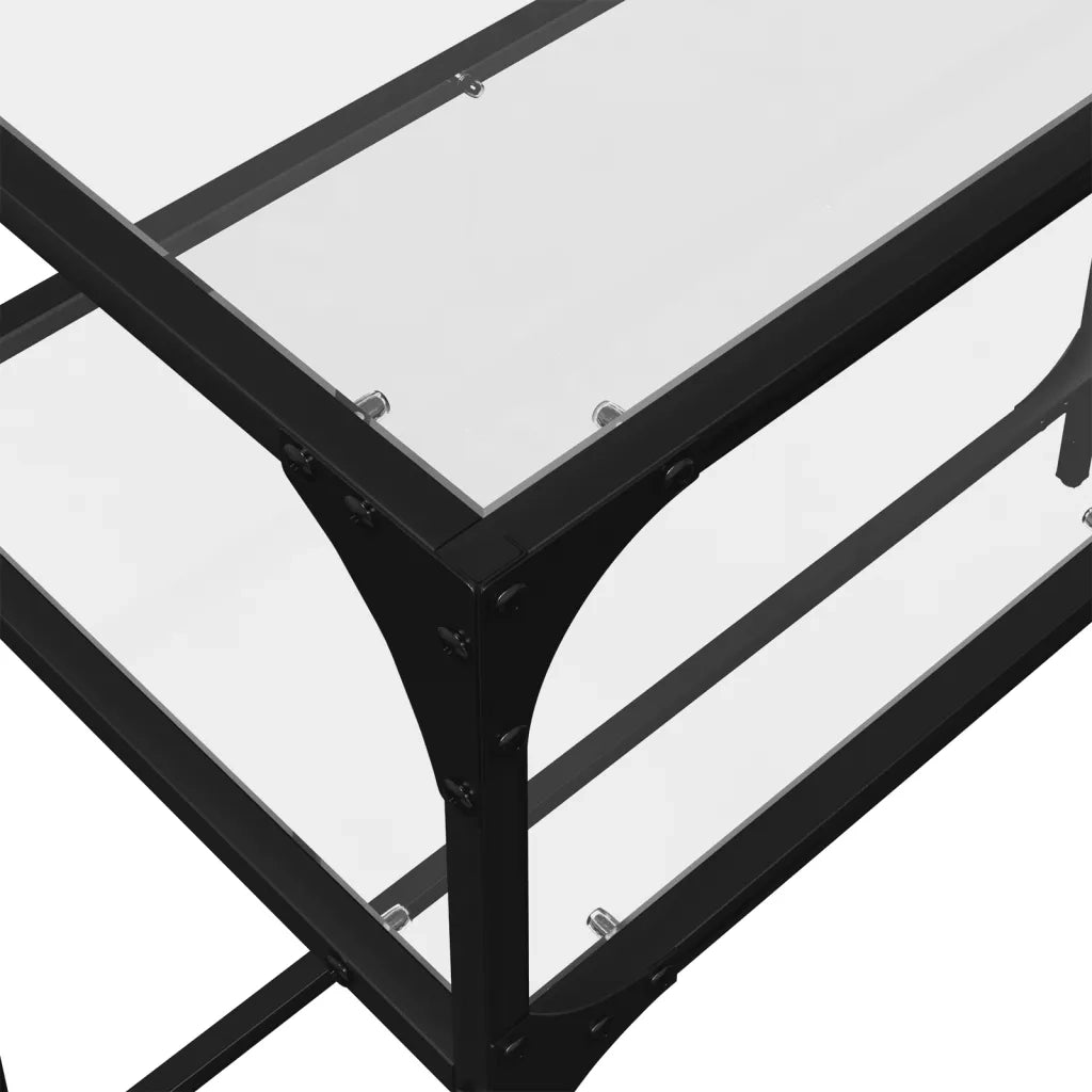 Tavolino Consolle | Tavolo d'Ingresso Piano Vetro Trasparente 98x35x81cm in Acciaio
