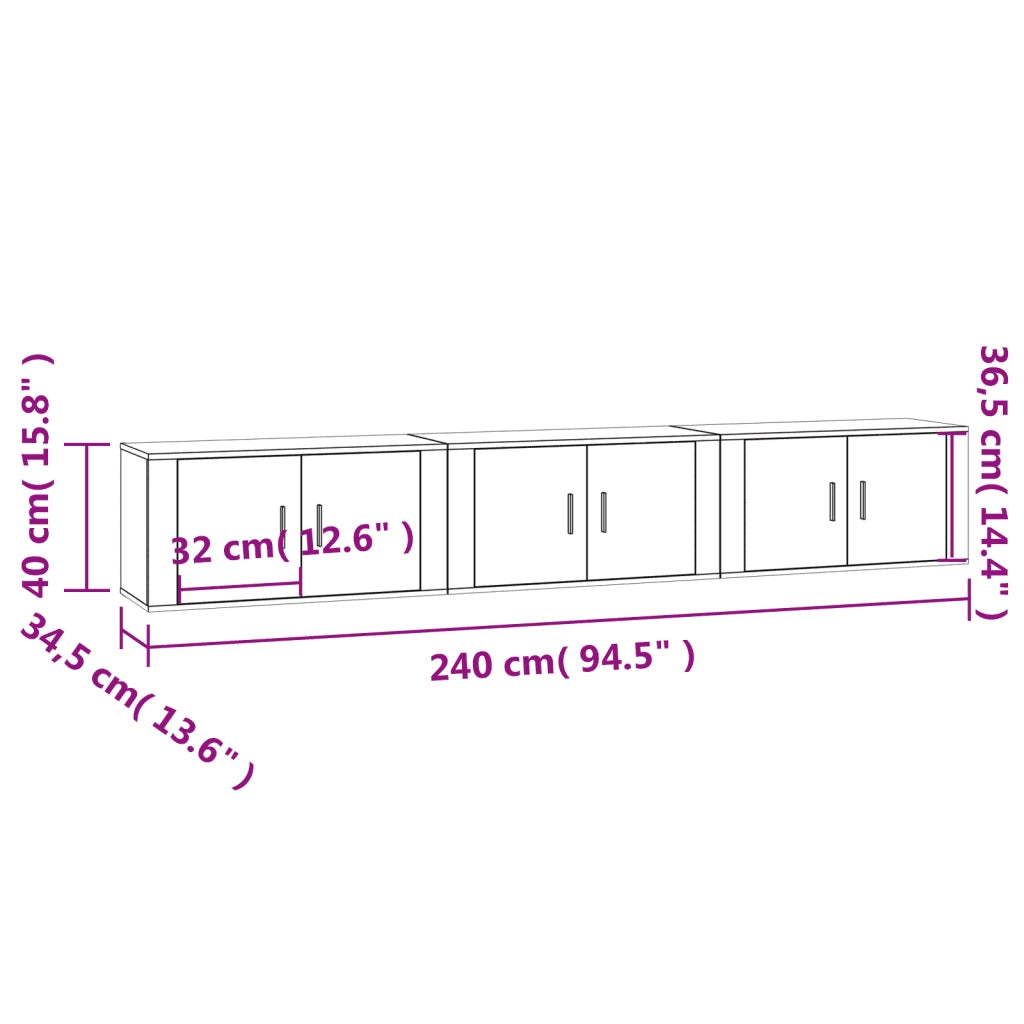 Mobili Porta TV a Parete 3 pz-Credenza per TV Grigio Sonoma 80x34,5x40 cm