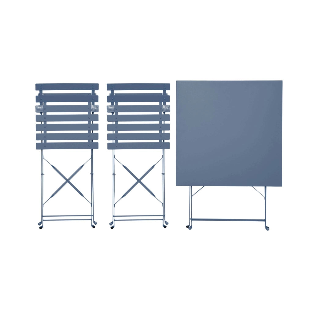 Set tavolo da giardino pieghevole in acciaio con 2 sedie, 70cm, blu