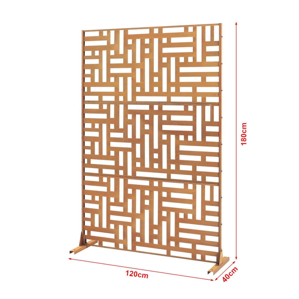 Parete divisoria per uso esterno e interno 180 x 120 x 40 cm acciaio zincato finitura ruggine 03_0009273