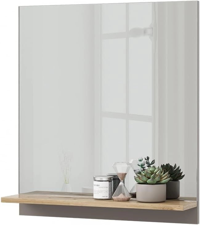 Specchio contenitore bagno Marelle, Grigio, 60 x 67 cm con ripiano, adatto per il montaggio a parete in ambienti umidi