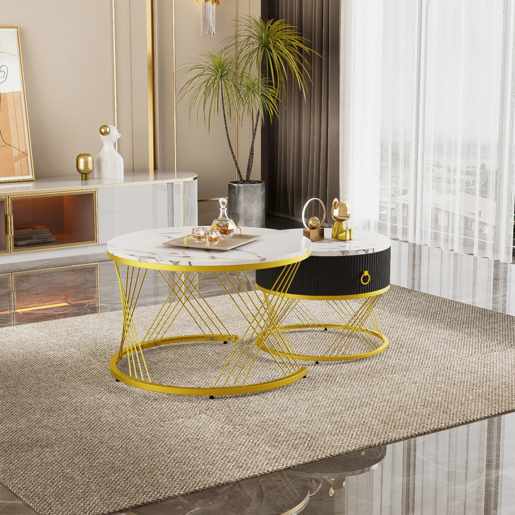 TAVOLINO Set 2 pezzi 70x70/50x50 cm Effetto marmo Bianco MDF