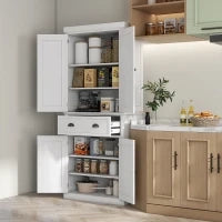 Credenza da cucina alta, con ripiani regolabili, 4 porte, grande cassetto, 76,2 x 40,2 x 183 cm Bianco