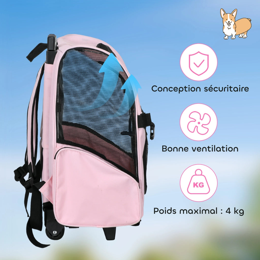 Carrello Trasporto per Cani 2 in 1 ¨C Zephmum ¨C Rosa 42x25x55 cm