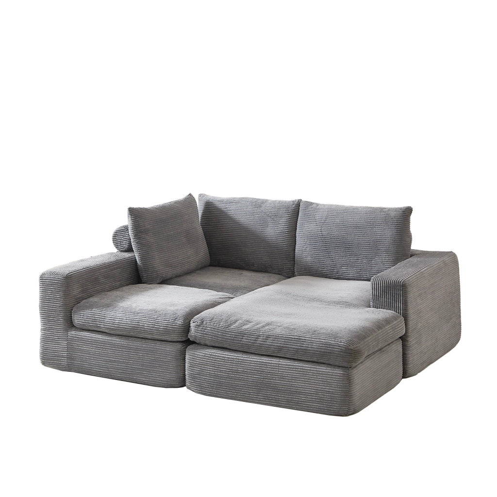 Divano Angolare con Chaise Longue in Velluto a Coste ¨C MINIMAL ¨C 3 Posti, Grigio