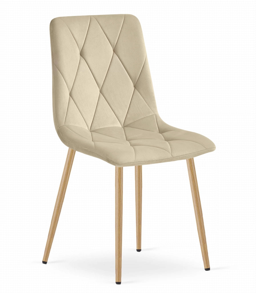 Sedia Valora TYRA in velluto beige chiaro con gambe color legno x4