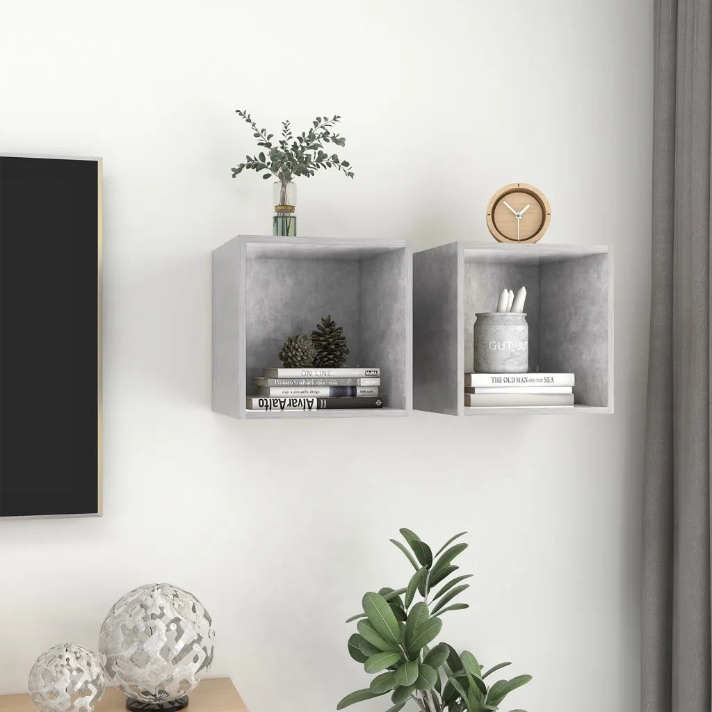 Mobili a Muro 2pz Grigio Cemento 37x37x37 cm Legno Multistrato 805457