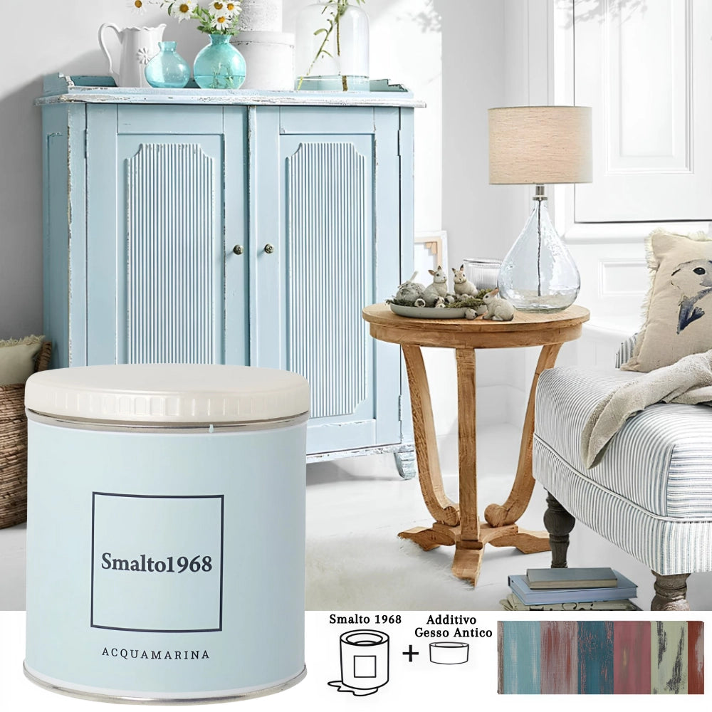 Smalto1968 base acqua gesso antico shabby chic finitura opaca multicolore l 0.5 *** colore- acquamarina, confezione 1