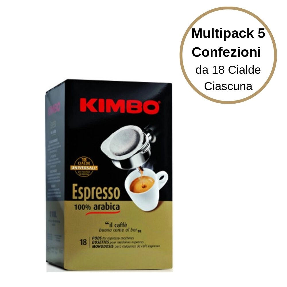 Kimbo espresso 100% arabica caffe' in cialde multipack 5 confezioni da 18 cialde ciascuna