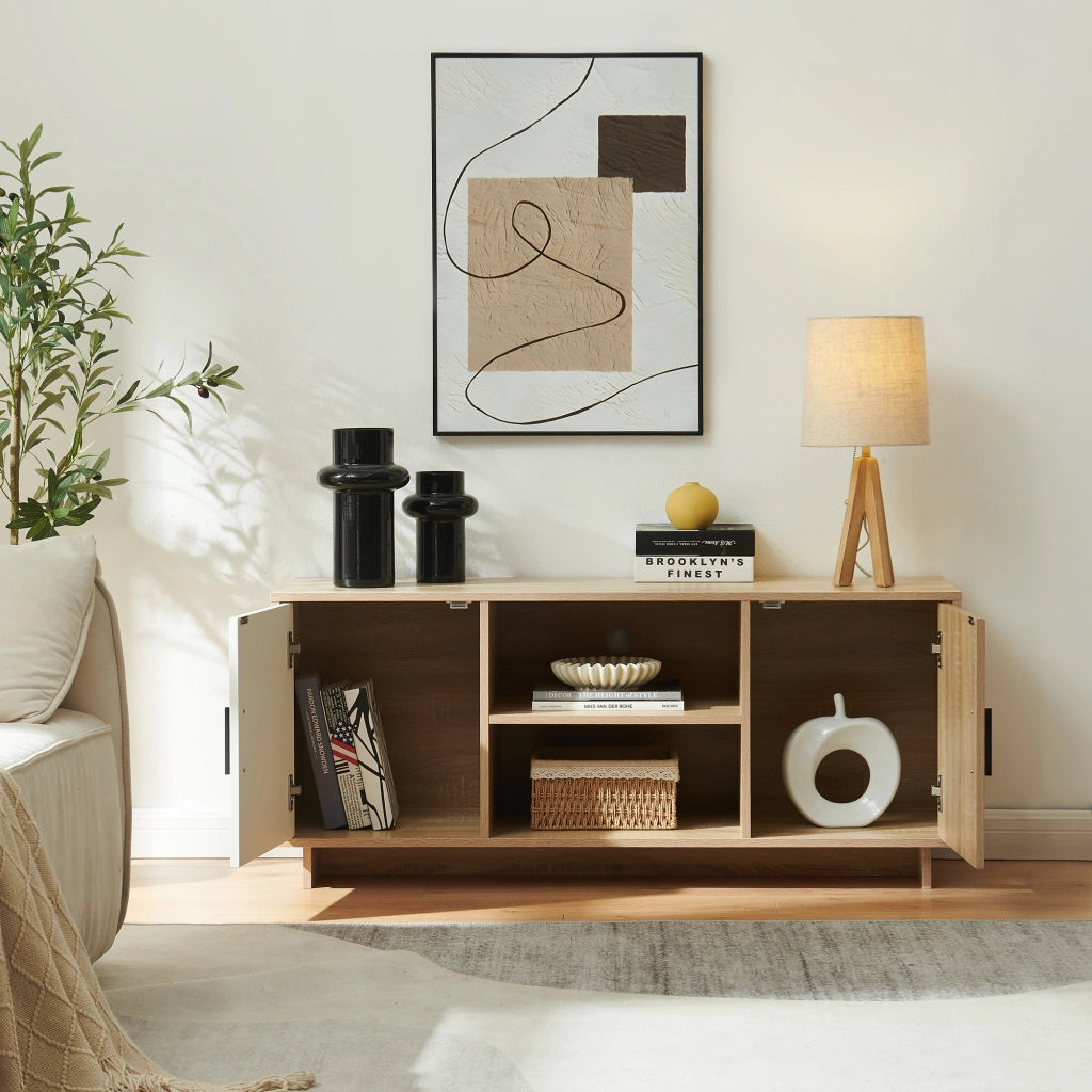 Mobile Porta TV Kenta a 2 Ante e Scomparti Aperti 120x39x52 cm Effetto Rovere Sonoma/Bianco [en.casa]