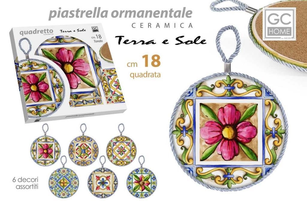 1 Pezzo Sottopentola Quadretto Terrasole in Ceramica 18 cm 6 Decori