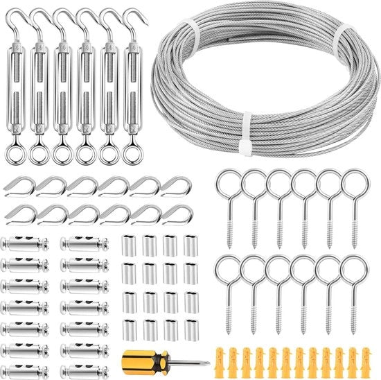 Set di spanaggi per filo con cavo di filo 30 m, 304 acciaio inossidabile 2 mm set di cavi PVC rivestiti, relinga per siepe di legno, rete per piante di rampicanti